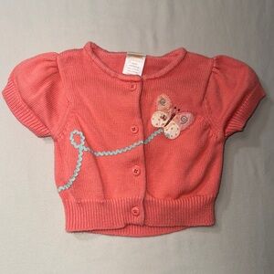 Gymboree Peach Butterfly Cardigan Sweater Baby Girl’s 3-6 Mo Delicate Knit Cute